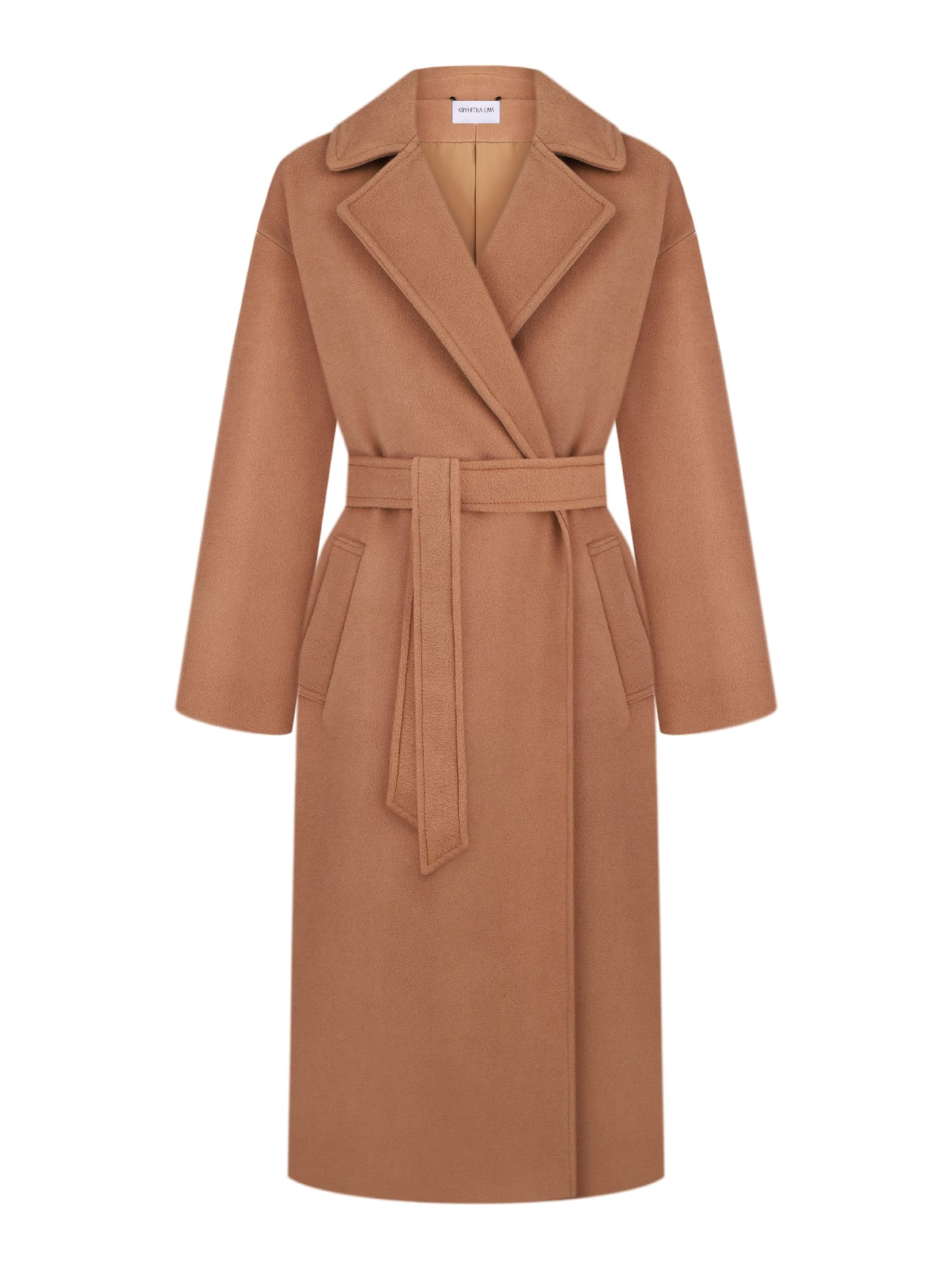 Double-breasted long oversize coat, Camel