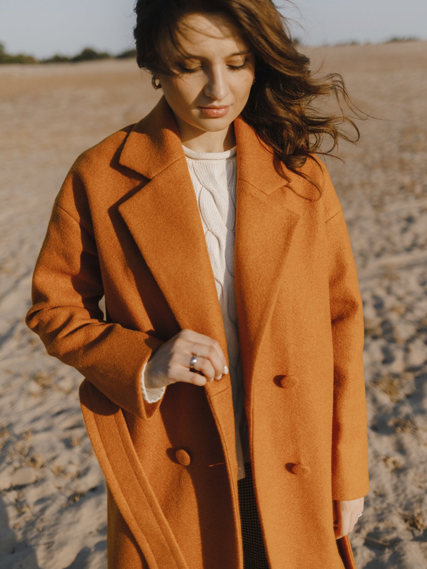 Wool Long coat with belt, Rusty Red