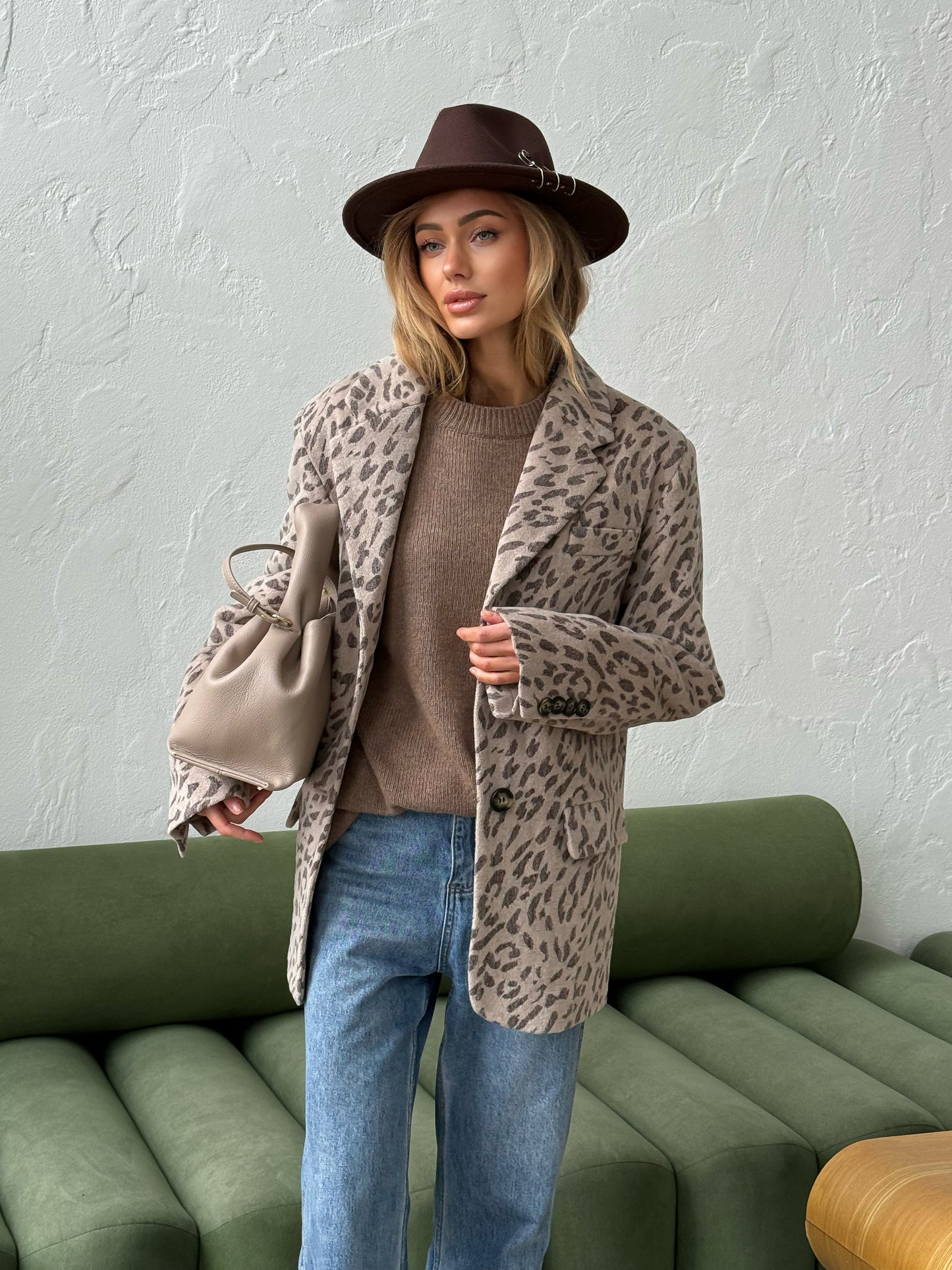 Single-breasted wool jacket, Leopard