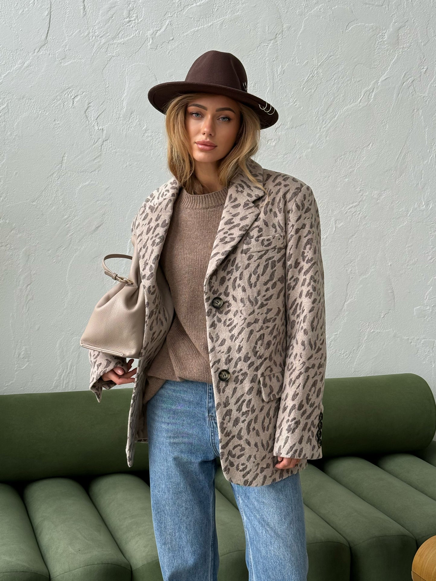 Single-breasted wool jacket, Leopard