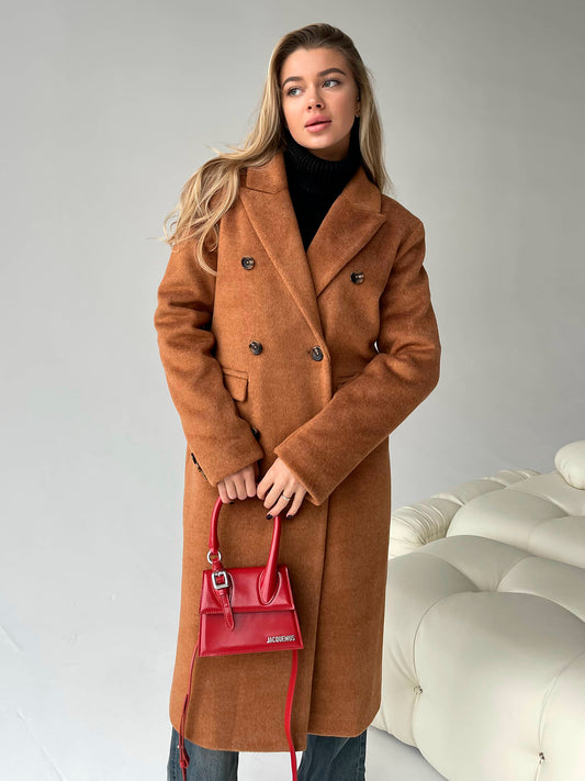 Wool Pile Coat with Masculine Shoulders, Brown