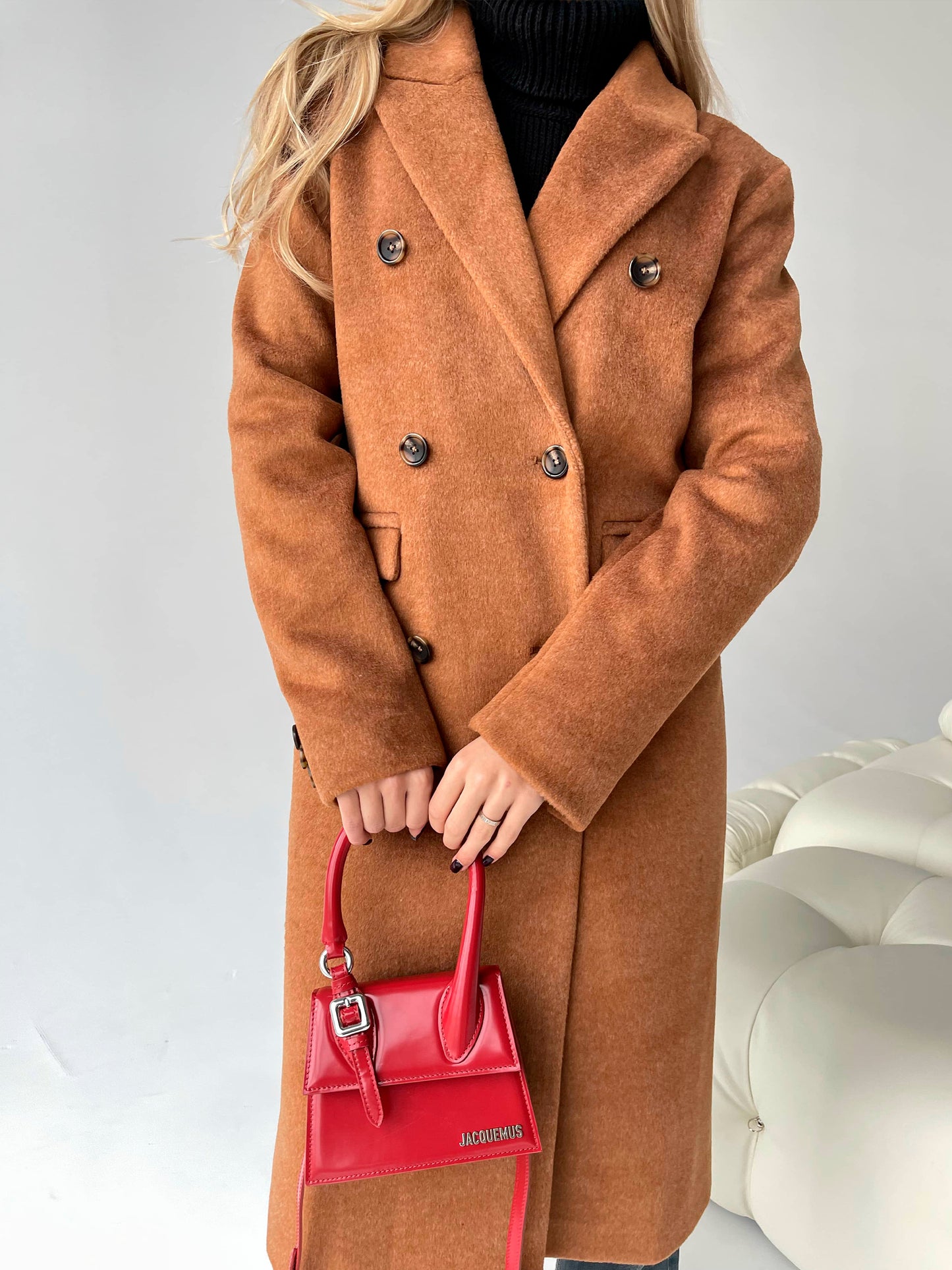 Wool Pile Coat with Masculine Shoulders, Brown